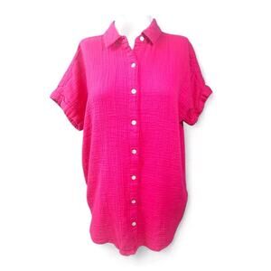 Soft Surroundings Gauzey Button Up Short Sleeve Shirt Womens Size Medium